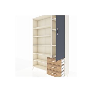 Arges Dolap 9 Raflı 3 Çekmeceli Tek Kapaklı  132x30x195 Aytaşı-antrasit/çam