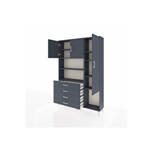 Arges Gardrop 8 Raflı 4 Çekmeceli 3 Kapaklı 132x30x195 Antrasit-antrasit