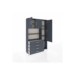 Arges Gardrop 8 Raflı 4 Çekmeceli 3 Kapaklı 132x30x195 Antrasit-antrasit