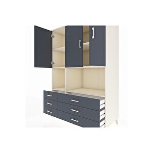 Kronos Dolap 6 Raflı 6 Çekmeceli 3 Kapaklı 132x59x195 Aytaşı-antrasit/antrasit