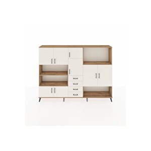 Arges Dolap 10 Raflı 4 Çekmeceli 8 Kapaklı 220x30x163 Çam-aytaşı