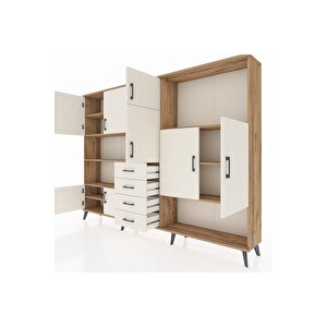 Arges Dolap 10 Raflı 4 Çekmeceli 8 Kapaklı 220x30x163 Çam-aytaşı