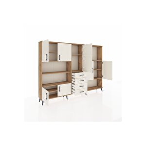 Arges Dolap 10 Raflı 4 Çekmeceli 8 Kapaklı 220x30x163 Çam-aytaşı