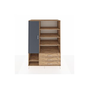 Kronos Dolap 9 Raflı 3 Çekmeceli Tek Kapaklı  132x59x195 Çam-antrasit/çam