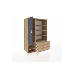 Kronos Dolap 9 Raflı 3 Çekmeceli Tek Kapaklı  132x59x195 Çam-antrasit/çam