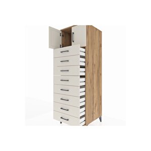 Kronos Dolap Tek Raflı 8 Çekmeceli 2 Kapaklı 60x59x182 Çam-aytaşı