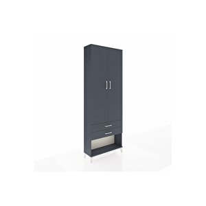Arges Dolap 4 Raflı 2 Çekmeceli 2 Kapaklı 88x30x243 Antrasit-antrasit