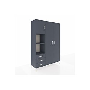 Hyperion Gardrop 6 Raflı 3 Çekmeceli Tek Askılı 132x44x195 Antrasit-antrasit