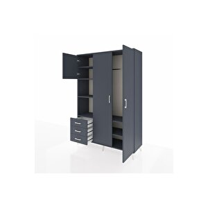 Hyperion Gardrop 6 Raflı 3 Çekmeceli Tek Askılı 132x44x195 Antrasit-antrasit