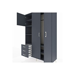 Hyperion Gardrop 6 Raflı 3 Çekmeceli Tek Askılı 132x44x195 Antrasit-antrasit