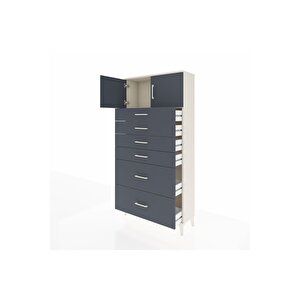 Arges Dolap Tek Raflı 6 Çekmeceli 2 Kapaklı 88x30x182 Aytaşı-antrasit