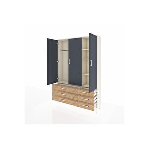 Arges Dolap 5 Raflı 6 Çekmeceli Tek Askılı 132x30x195 Aytaşı-antrasit/çam