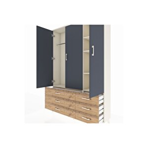 Arges Dolap 5 Raflı 6 Çekmeceli Tek Askılı 132x30x195 Aytaşı-antrasit/çam