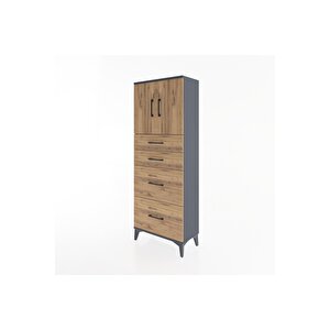 Arges Dolap 2 Raflı 4 Çekmeceli 2 Kapaklı 60x30x163 Antrasit-çam