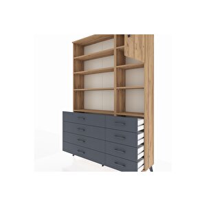 Arges Dolap 8 Raflı 8 Çekmeceli Tek Kapaklı  132x30x195 Çam-çam/antrasit