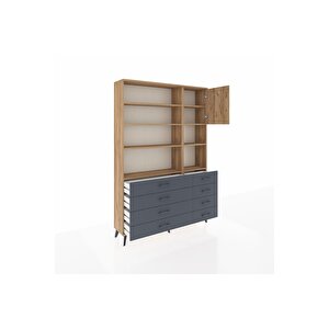 Arges Dolap 8 Raflı 8 Çekmeceli Tek Kapaklı  132x30x195 Çam-çam/antrasit