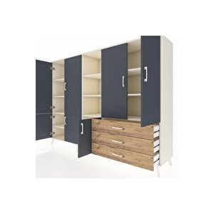 Hyperion Dolap 11 Raflı 3 Çekmeceli 7 Kapaklı 220x44x163 Aytaşı-antrasit/çam