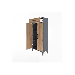 Arges Dolap 2 Raflı Tek Çekmeceli 2 Kapaklı 60x30x134 Antrasit-çam
