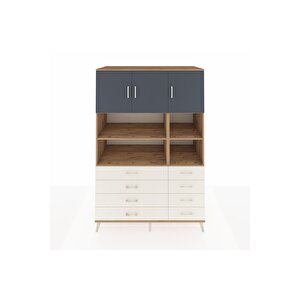 Kronos Dolap 8 Raflı 8 Çekmeceli 3 Kapaklı 132x59x195 Çam-antrasit/aytaşı