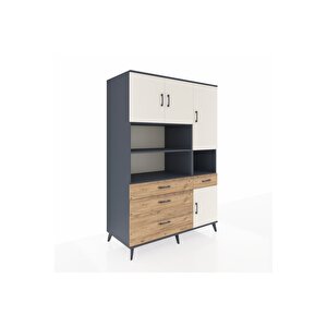 Kronos Dolap 9 Raflı 4 Çekmeceli 4 Kapaklı 132x59x195 Antrasit-aytaşı/çam