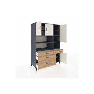 Kronos Dolap 9 Raflı 4 Çekmeceli 4 Kapaklı 132x59x195 Antrasit-aytaşı/çam