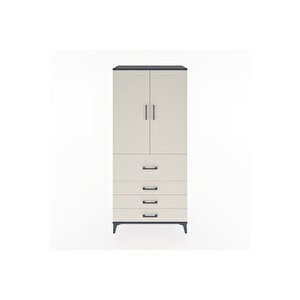 Hyperion Dolap 3 Raflı 4 Çekmeceli 2 Kapaklı 88x44x195 Antrasit-aytaşı