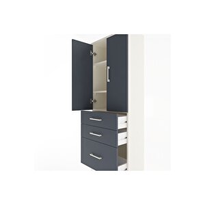 Arges Dolap 3 Raflı 3 Çekmeceli 2 Kapaklı 60x30x163 Aytaşı-antrasit