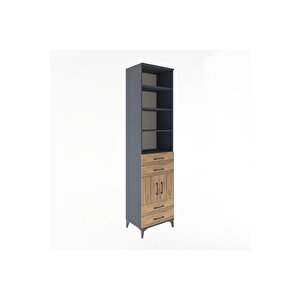 Hyperion Dolap 5 Raflı 4 Çekmeceli 2 Kapaklı 60x44x243 Antrasit-çam