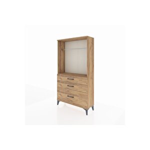 Arges Dolap Tek Raflı 3 Çekmeceli Tek Askılı 88x30x163 Çam-çam
