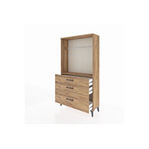 Arges Dolap Tek Raflı 3 Çekmeceli Tek Askılı 88x30x163 Çam-çam