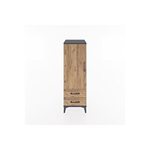 Hyperion Dolap Tek Raflı 2 Çekmeceli Tek Askılı 44x44x134 Antrasit-çam