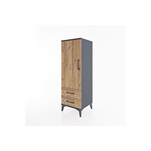 Hyperion Dolap Tek Raflı 2 Çekmeceli Tek Askılı 44x44x134 Antrasit-çam