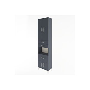 Arges Dolap 4 Raflı 3 Çekmeceli 2 Kapaklı 60x30x243 Antrasit-antrasit