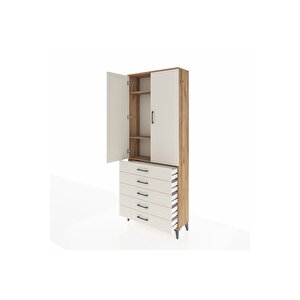 Arges Dolap 3 Raflı 5 Çekmeceli 2 Kapaklı 88x30x221 Çam-aytaşı