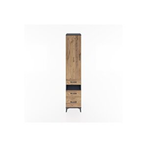 Hyperion Dolap 4 Raflı 3 Çekmeceli Tek Kapaklı 44x44x221 Antrasit-çam