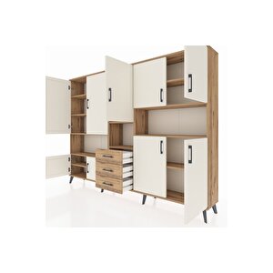 Arges Dolap 13 Raflı 3 Çekmeceli 9 Kapaklı 220x30x163 Çam-aytaşı/çam