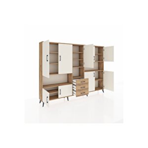 Arges Dolap 13 Raflı 3 Çekmeceli 9 Kapaklı 220x30x163 Çam-aytaşı/çam