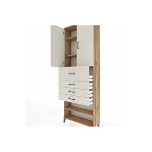 Arges Dolap 4 Raflı 4 Çekmeceli 2 Kapaklı 88x30x243 Çam-aytaşı