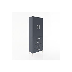 Arges Dolap Tek Raflı 4 Çekmeceli Tek Askılı 60x30x163 Antrasit-antrasit