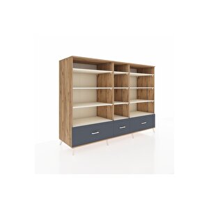 Kronos Dolap 12 Raflı 3 Çekmeceli  220x59x163 Çam-aytaşı/antrasit
