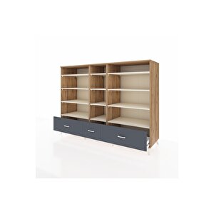Kronos Dolap 12 Raflı 3 Çekmeceli  220x59x163 Çam-aytaşı/antrasit