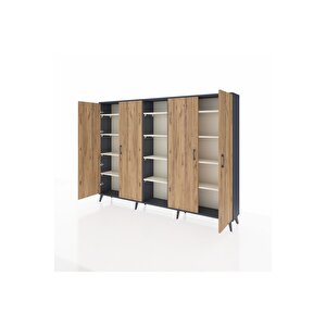 Arges Dolap 12 Raflı 4 Kapaklı 220x30x163 Antrasit-çam/aytaşı