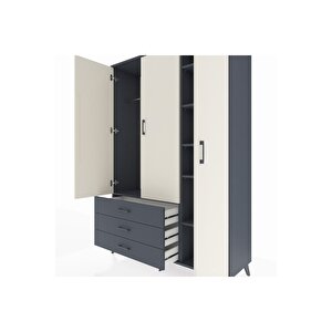 Hyperion Dolap 6 Raflı 3 Çekmeceli Tek Askılı 132x44x195 Antrasit-aytaşı/antrasit