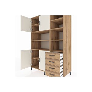 Kronos Dolap 9 Raflı 4 Çekmeceli 4 Kapaklı 132x59x195 Çam-aytaşı/çam