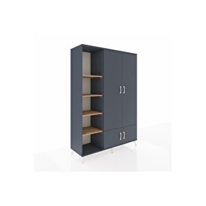 Hyperion Dolap 6 Raflı 4 Kapaklı Tek Askılı 132x44x195 Antrasit-antrasit/çam