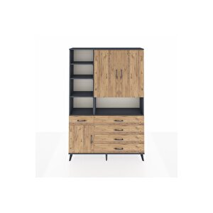 Arges Gardrop 8 Raflı 5 Çekmeceli 3 Kapaklı 132x30x195 Antrasit-çam