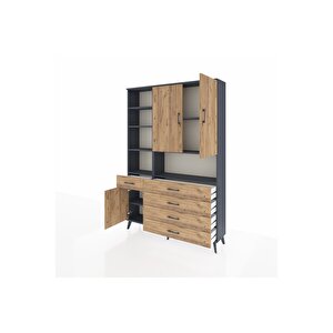 Arges Gardrop 8 Raflı 5 Çekmeceli 3 Kapaklı 132x30x195 Antrasit-çam