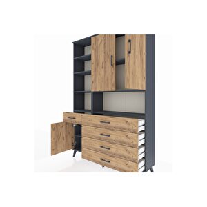 Arges Gardrop 8 Raflı 5 Çekmeceli 3 Kapaklı 132x30x195 Antrasit-çam