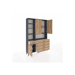 Arges Gardrop 8 Raflı 5 Çekmeceli 3 Kapaklı 132x30x195 Antrasit-çam