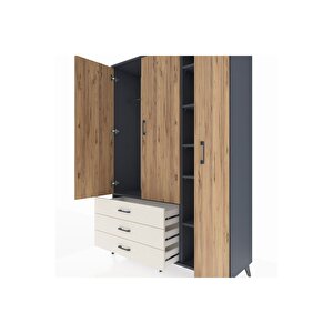 Hyperion Dolap 6 Raflı 3 Çekmeceli Tek Askılı 132x44x195 Antrasit-çam/aytaşı